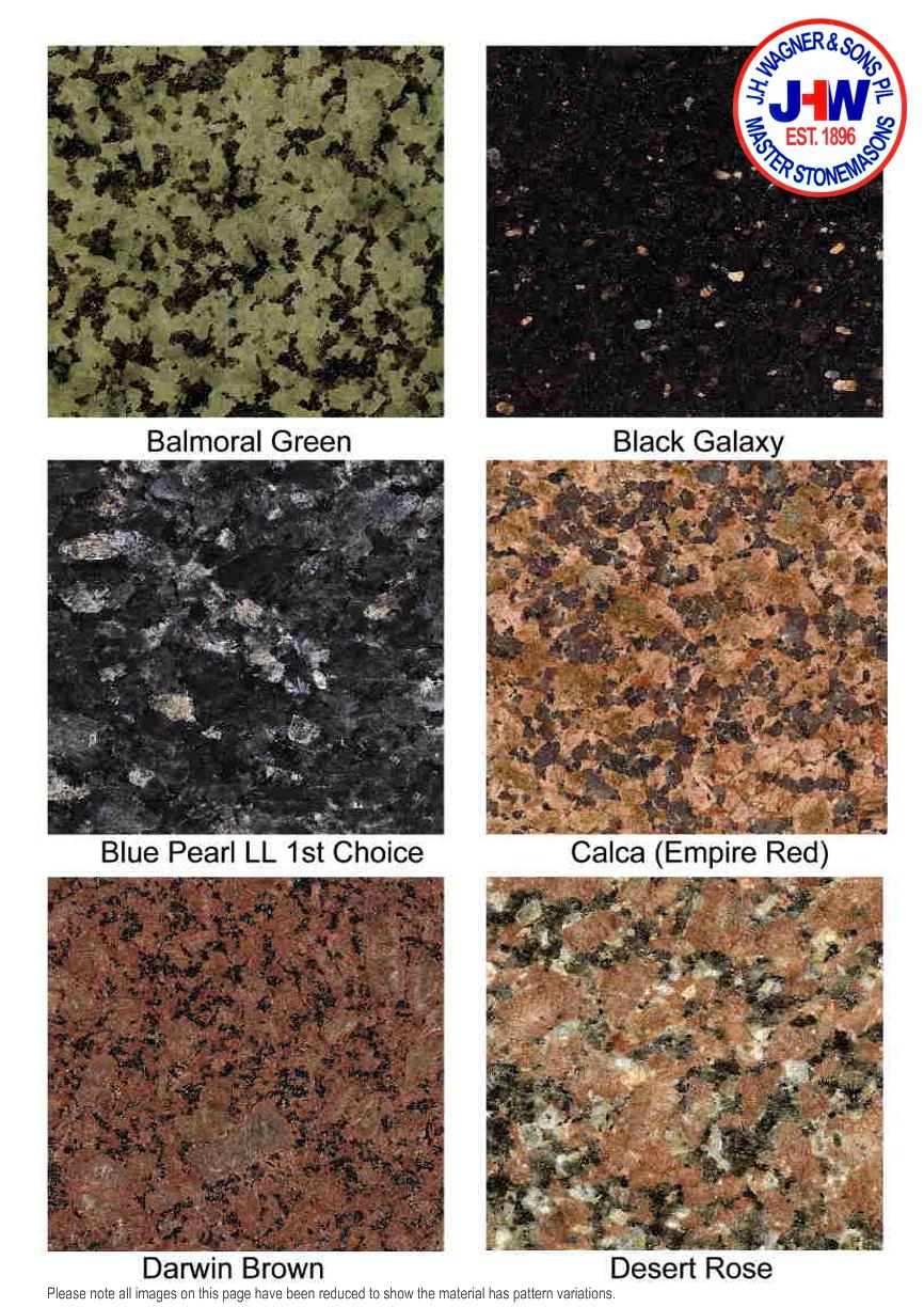 Granite Colour Chart from J.H. Wagner & Sons.
