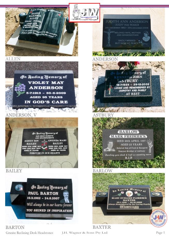 Granite Reclining Desk Headstones by J.H. Wagner & Sons Page 1