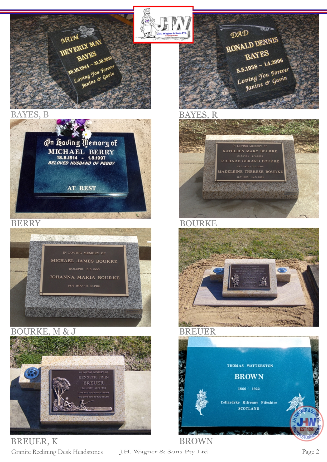 Granite Reclining Desk Headstones from J.H. Wagner & Sons Page 2