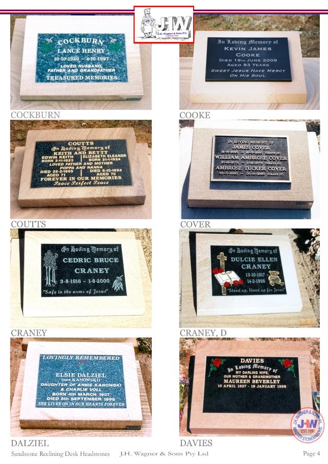 Sandstone Reclining Desk Headstones by J.H. Wagner & Sons Page 4