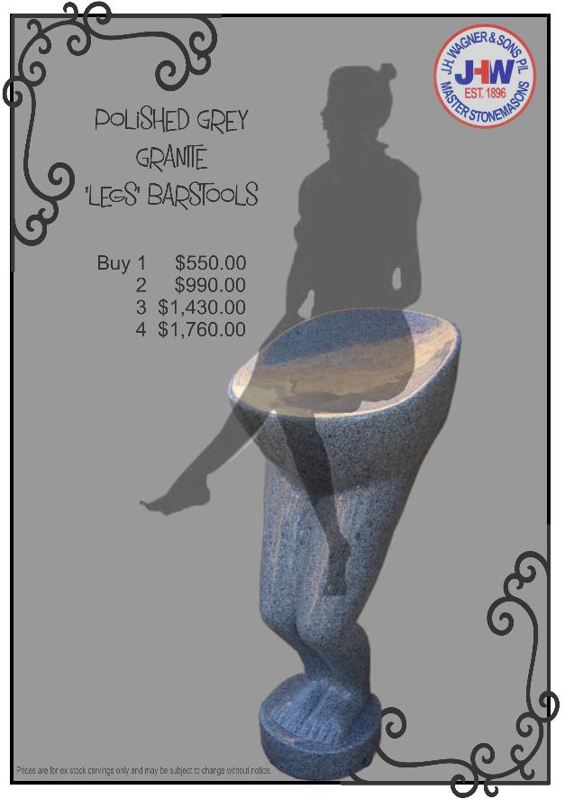 Grey granite bar stools for man cave from J.H. Wagner and Sons Toowoomba and Brisbane, Queensland