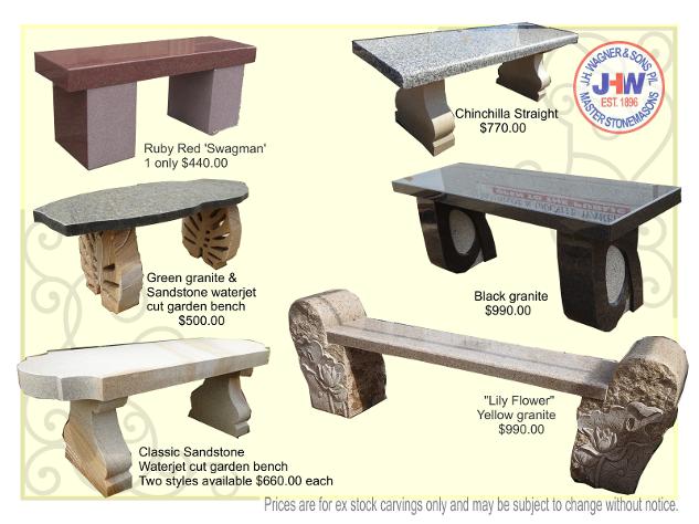 Stone garden seats from J.H. Wagner Toowoomba and Brisbane, Queensland