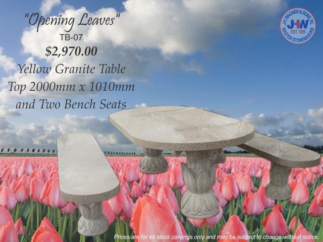 Yellow granite table setting Toowoomba Queensland from J.H. Wagner and Sons