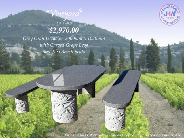 Outdoor stone table grey granite Wagner Toowoomba, Brisbane Queensland
