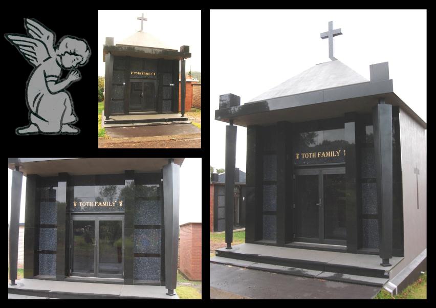 Granite above ground family vault by J.H. Wagner & Sons.