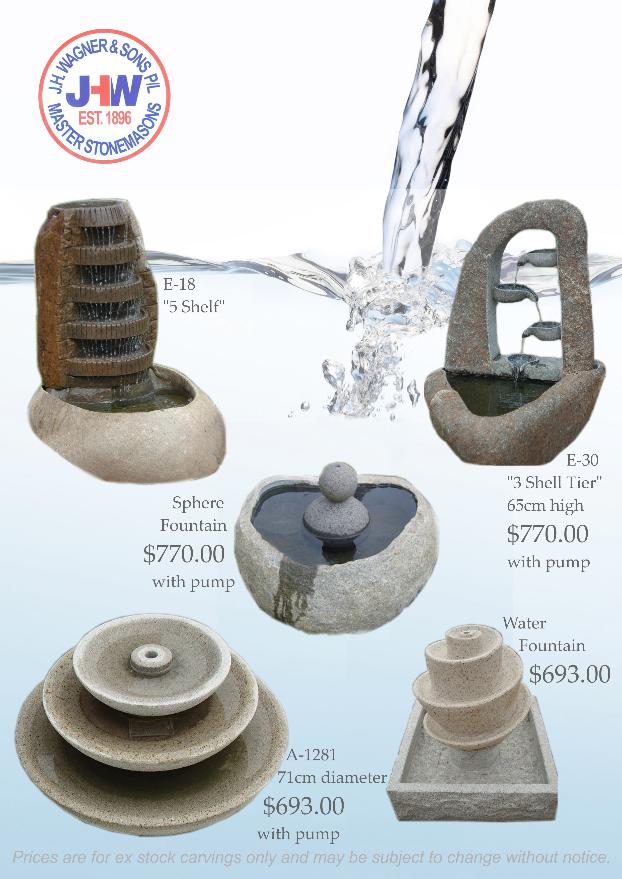 Stone water fountains from J.H. Wagner Toowoomba and brisbane